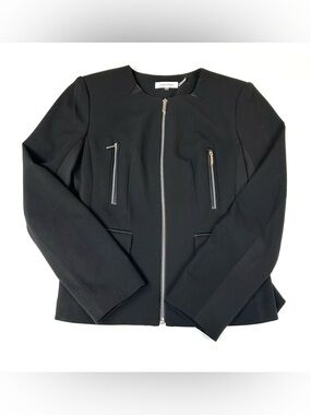 Calvin Klein Women’s Size 4 Black Blazer Jacket Zippers Chic Business Casual